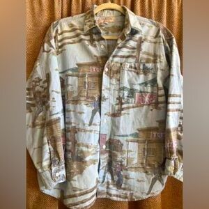 Vintage 80s Guess by George Marciano chambray cowboy scene button-down, L